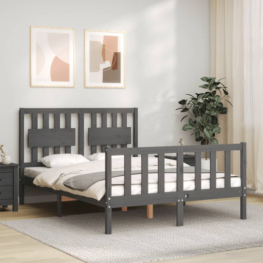 Berkfield Bed Frame with Headboard Grey 140x200 cm Solid Wood
