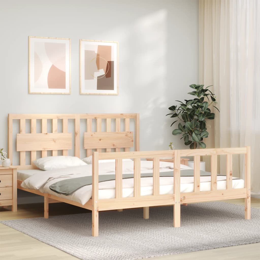Berkfield Bed Frame with Headboard King Size Solid Wood