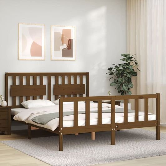 Berkfield Bed Frame with Headboard Honey Brown King Size Solid Wood