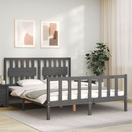 Berkfield Bed Frame with Headboard Grey 160x200 cm Solid Wood
