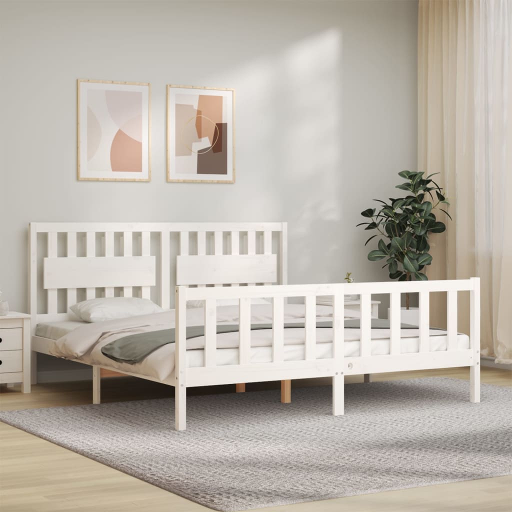 Berkfield Bed Frame with Headboard White Super King Size Solid Wood