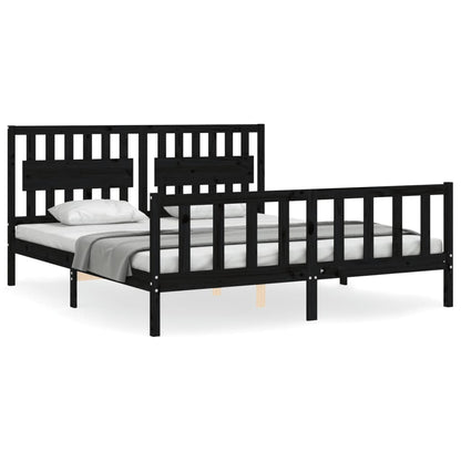 Berkfield Bed Frame with Headboard Black Super King Size Solid Wood