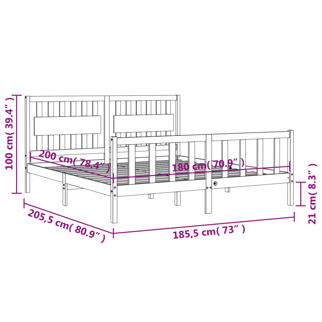 Berkfield Bed Frame with Headboard Black Super King Size Solid Wood