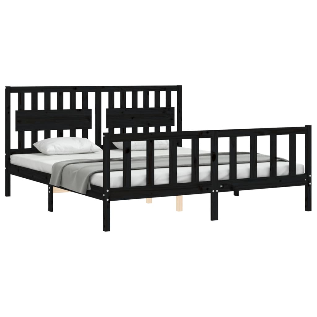 Berkfield Bed Frame with Headboard Black Super King Size Solid Wood