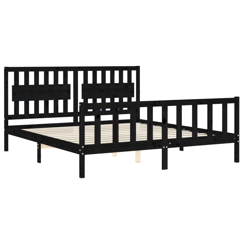 Berkfield Bed Frame with Headboard Black Super King Size Solid Wood