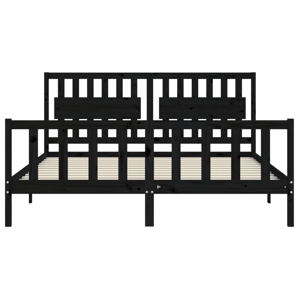 Berkfield Bed Frame with Headboard Black Super King Size Solid Wood