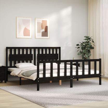 Berkfield Bed Frame with Headboard Black Super King Size Solid Wood