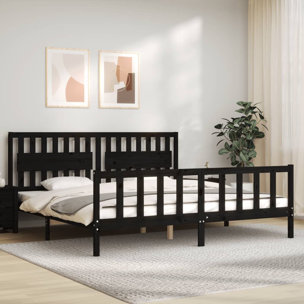 Berkfield Bed Frame with Headboard Black 200x200 cm Solid Wood