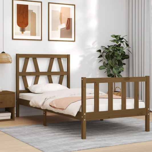 Berkfield Bed Frame with Headboard Honey Brown Single Solid Wood