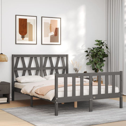 Berkfield Bed Frame with Headboard Grey Small Double Solid Wood