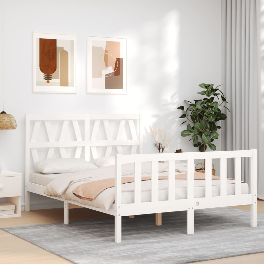 Berkfield Bed Frame with Headboard White 140x190 cm Solid Wood