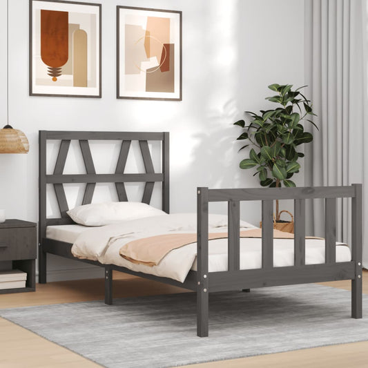 Berkfield Bed Frame with Headboard Grey 90x200 cm Solid Wood