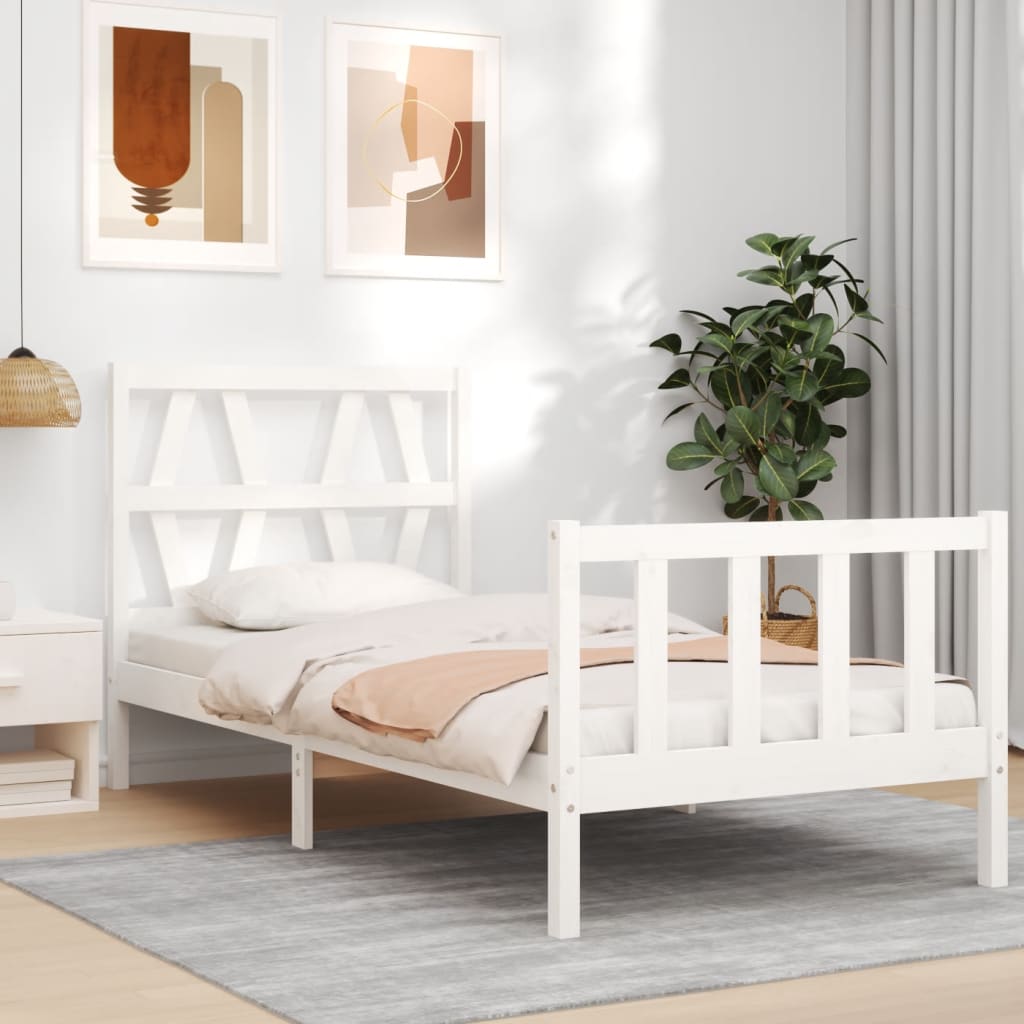 Berkfield Bed Frame with Headboard White 100x200 cm Solid Wood