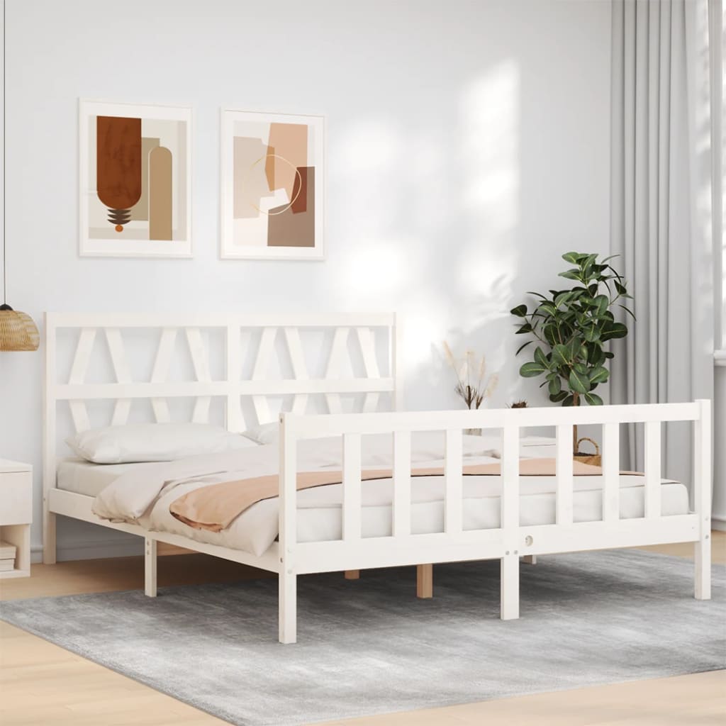 Berkfield Bed Frame with Headboard White 160x200 cm Solid Wood