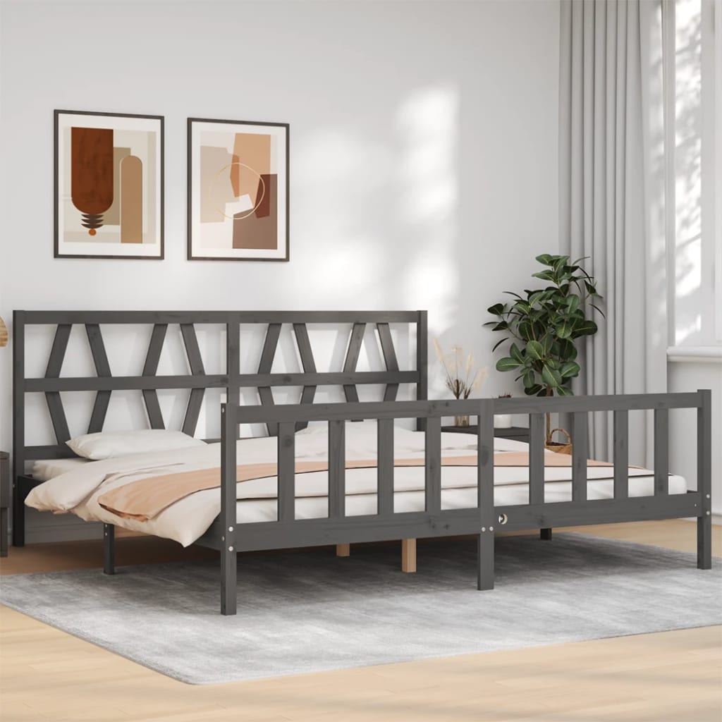 Berkfield Bed Frame with Headboard Grey Super King Size Solid Wood