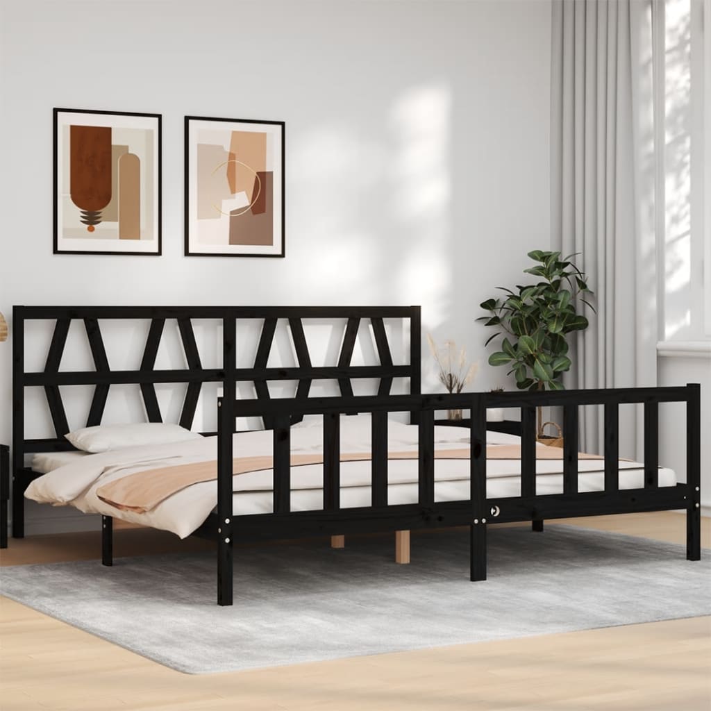 Berkfield Bed Frame with Headboard Black 200x200 cm Solid Wood