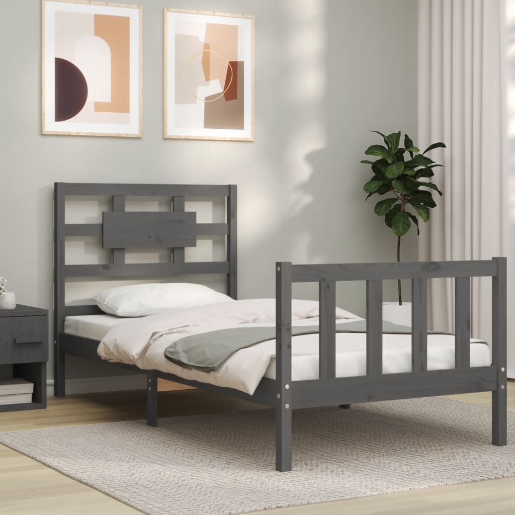 Berkfield Bed Frame with Headboard Grey Small Single Solid Wood