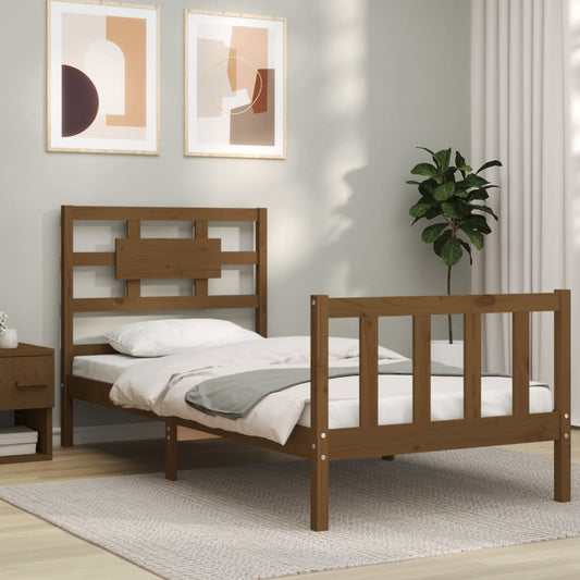 Berkfield Bed Frame with Headboard Honey Brown Single Solid Wood