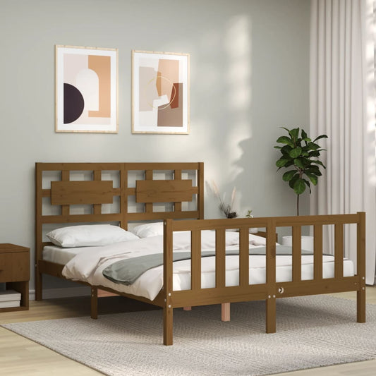 Berkfield Bed Frame with Headboard Honey Brown Small Double Solid Wood