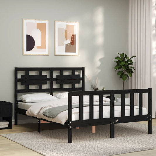 Berkfield Bed Frame with Headboard Black Small Double Solid Wood