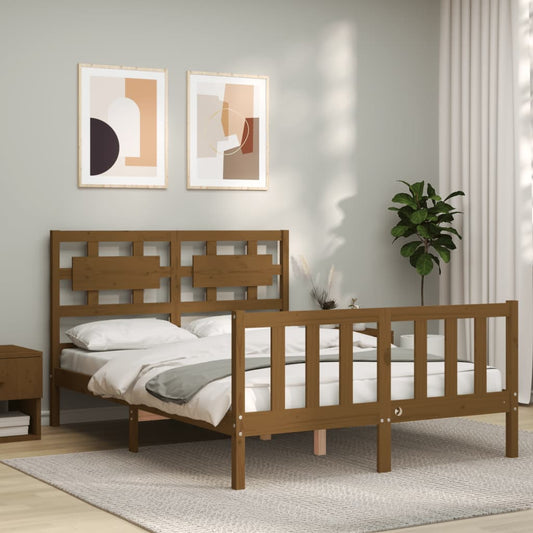 Berkfield Bed Frame with Headboard Honey Brown Double Solid Wood