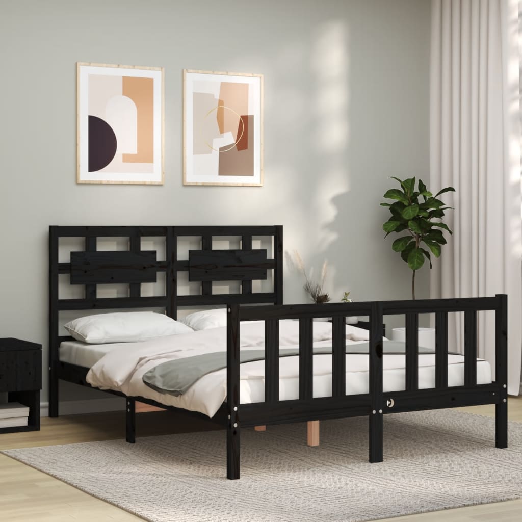 Berkfield Bed Frame with Headboard Black 120x200 cm Solid Wood