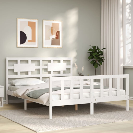 Berkfield Bed Frame with Headboard White King Size Solid Wood
