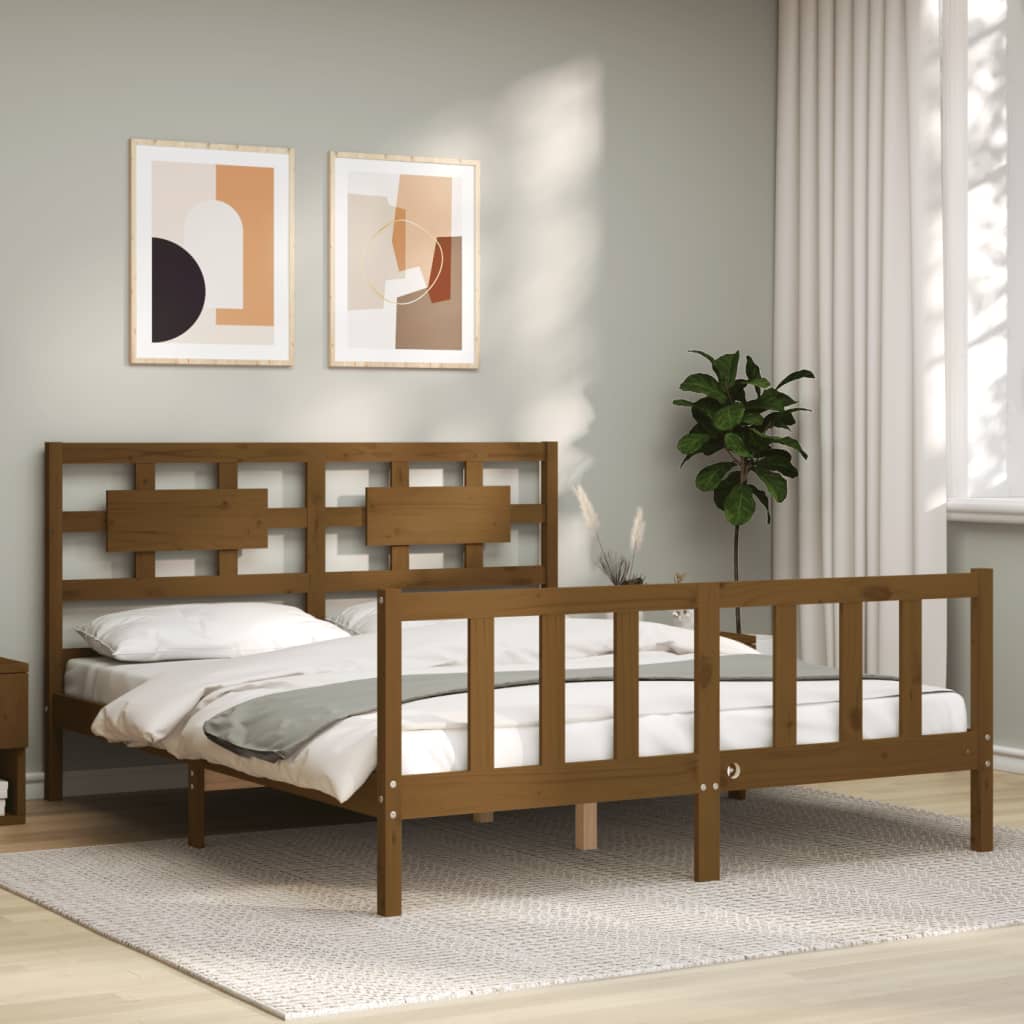 Berkfield Bed Frame with Headboard Honey Brown King Size Solid Wood