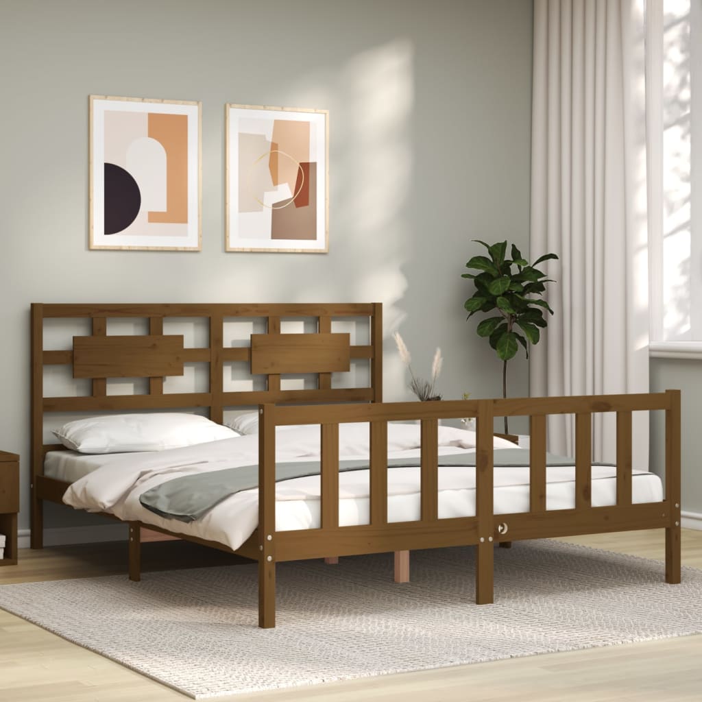 Berkfield Bed Frame with Headboard Honey Brown 160x200 cm Solid Wood
