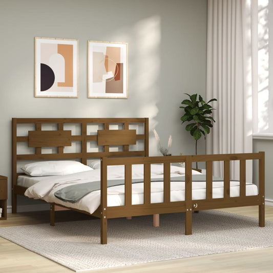 Berkfield Bed Frame with Headboard Honey Brown 160x200 cm Solid Wood