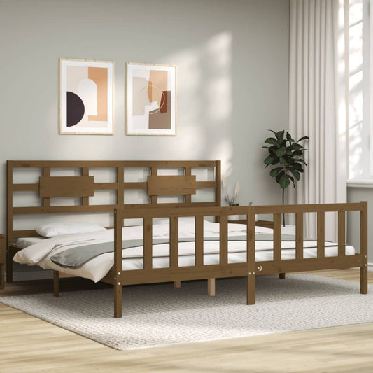 Berkfield Bed Frame with Headboard Honey Brown 200x200 cm Solid Wood