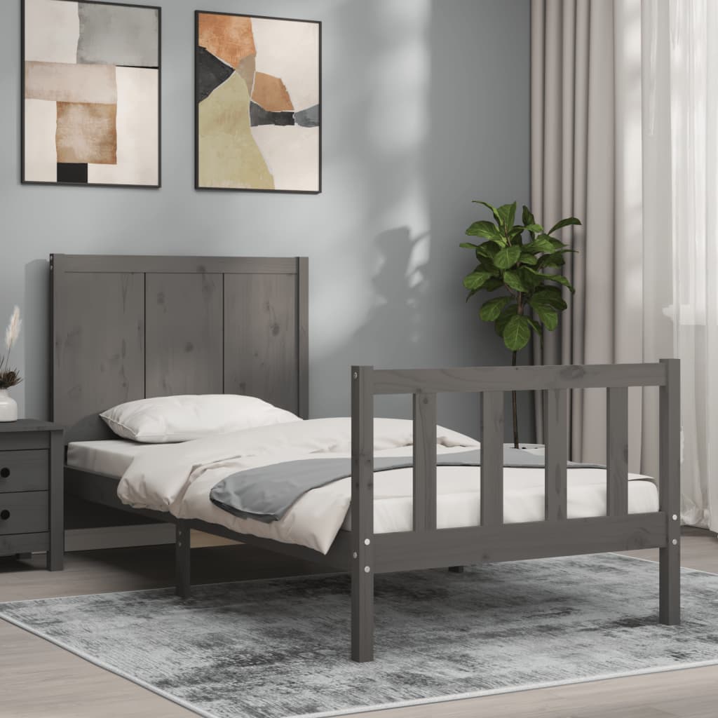 Berkfield Bed Frame with Headboard Grey Small Single Solid Wood
