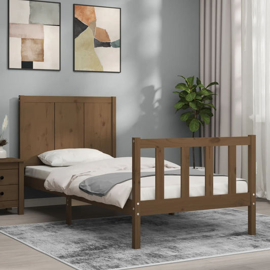 Berkfield Bed Frame with Headboard Honey Brown Small Single Solid Wood
