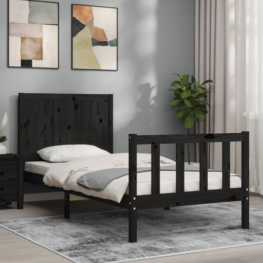 Berkfield Bed Frame with Headboard Black Small Single Solid Wood