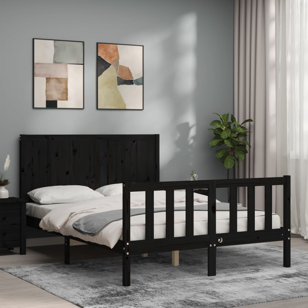Berkfield Bed Frame with Headboard Black Small Double Solid Wood