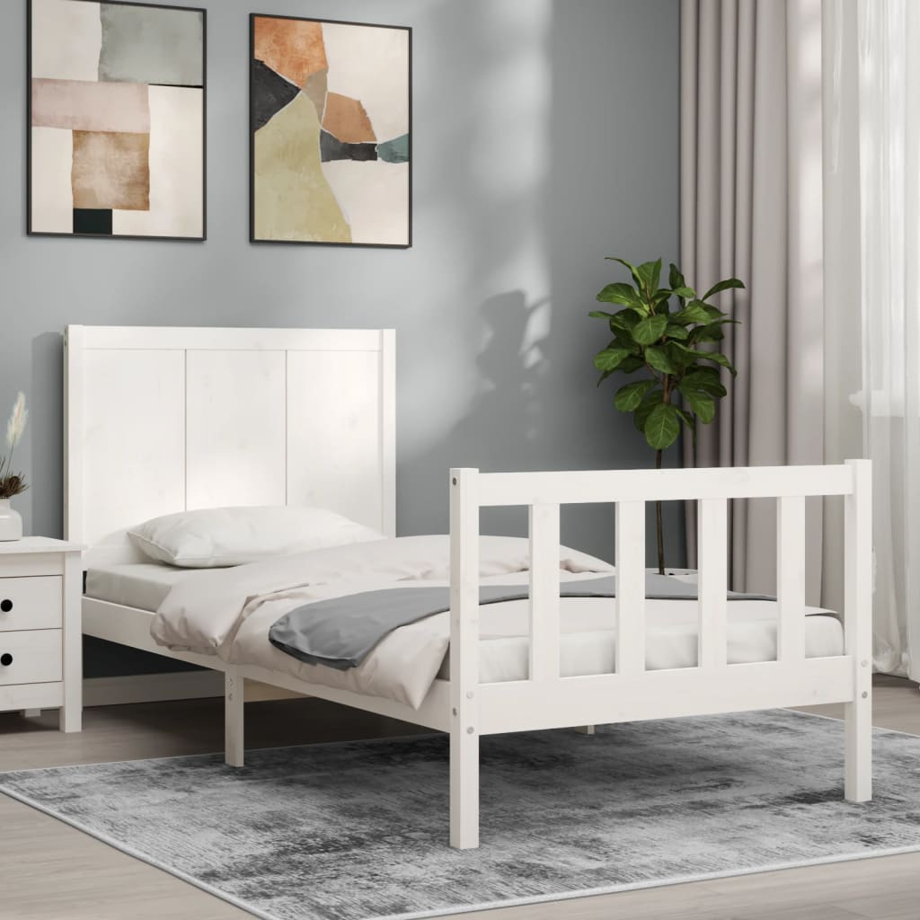 Berkfield Bed Frame with Headboard White 90x200 cm Solid Wood