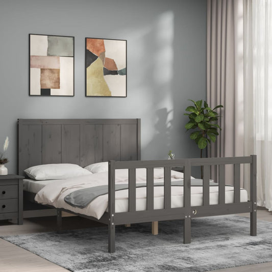 Berkfield Bed Frame with Headboard Grey 120x200 cm Solid Wood