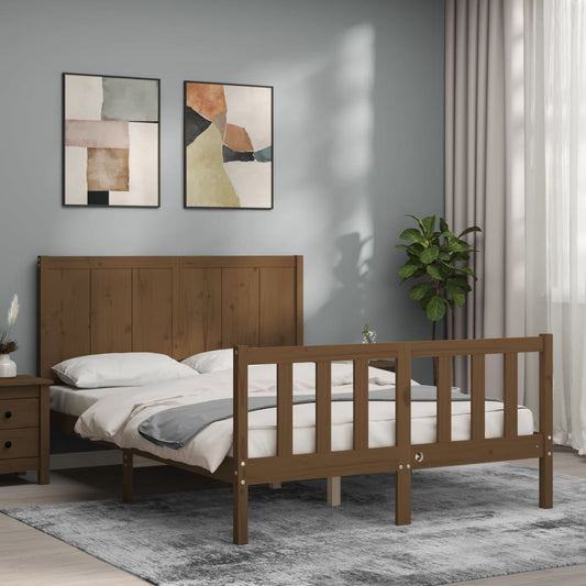 Berkfield Bed Frame with Headboard Honey Brown 140x200 cm Solid Wood
