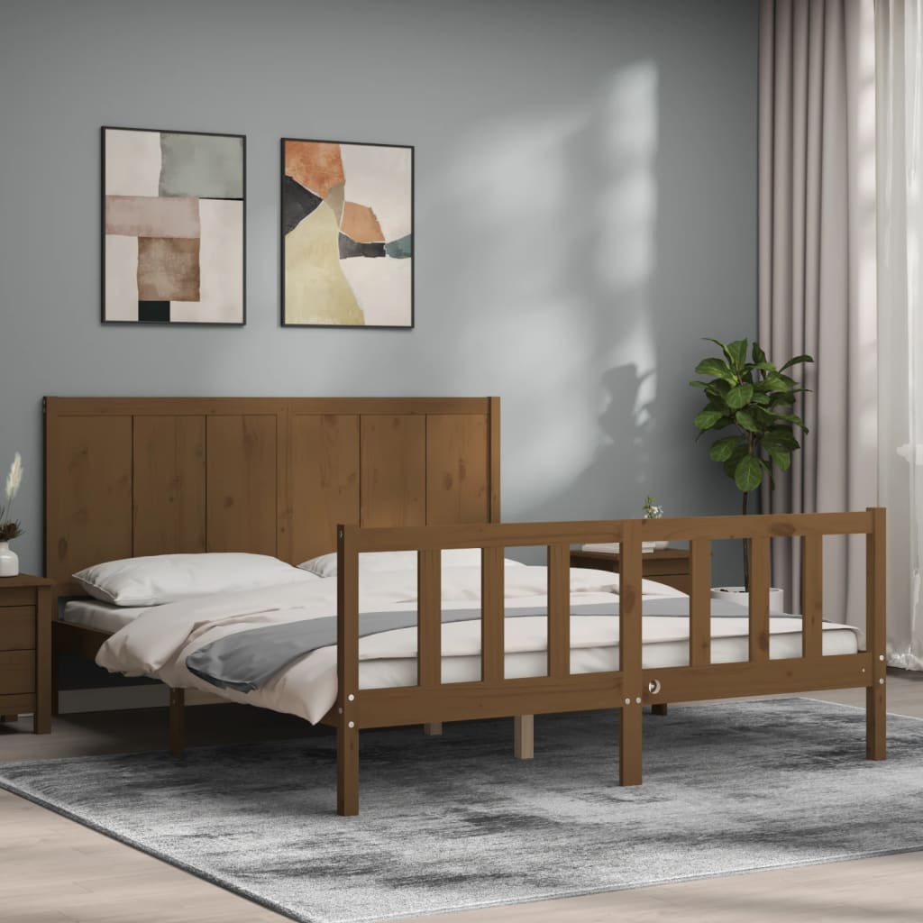 Berkfield Bed Frame with Headboard Honey Brown King Size Solid Wood