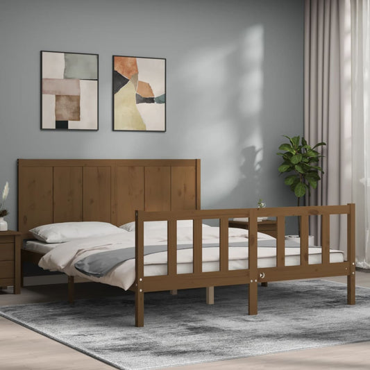 Berkfield Bed Frame with Headboard Honey Brown King Size Solid Wood