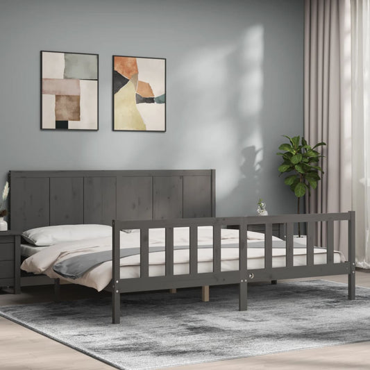 Berkfield Bed Frame with Headboard Grey 200x200 cm Solid Wood