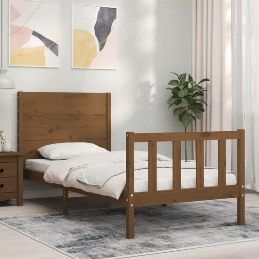 Berkfield Bed Frame with Headboard Honey Brown Small Single Solid Wood