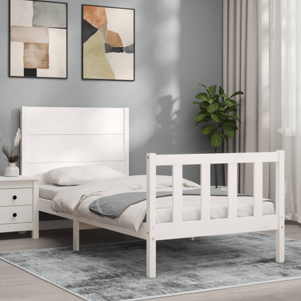 Berkfield Bed Frame with Headboard White Single Solid Wood