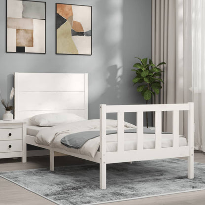 Berkfield Bed Frame with Headboard White Single Solid Wood