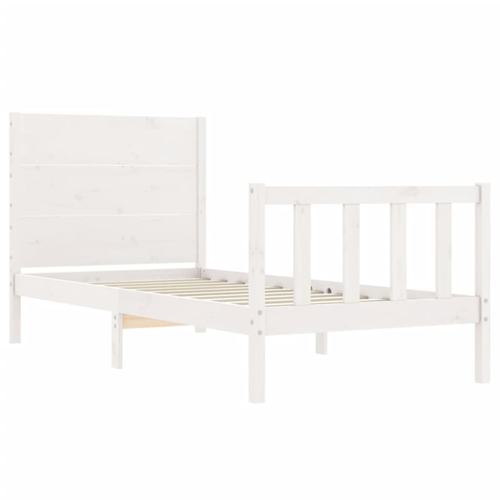 Berkfield Bed Frame with Headboard White Single Solid Wood