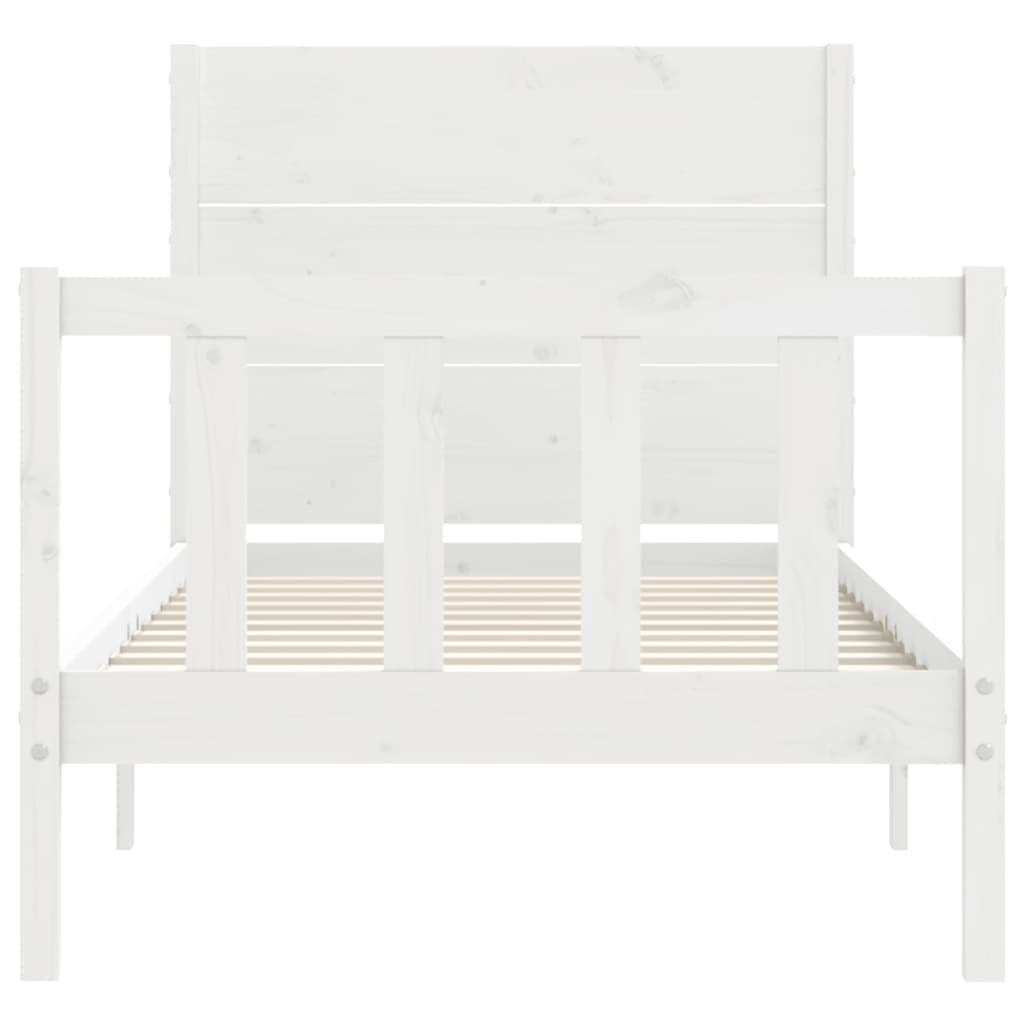 Berkfield Bed Frame with Headboard White Single Solid Wood