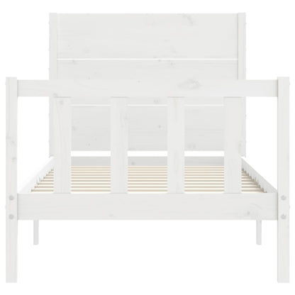 Berkfield Bed Frame with Headboard White Single Solid Wood