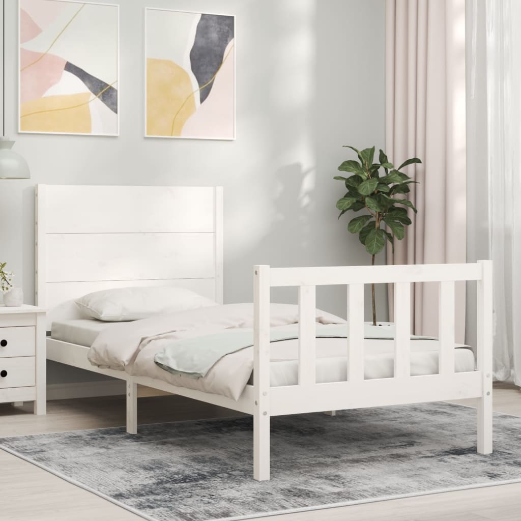 Berkfield Bed Frame with Headboard White Single Solid Wood