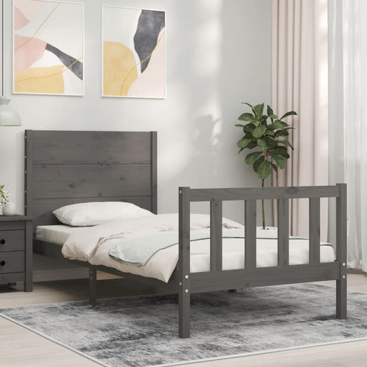Berkfield Bed Frame with Headboard Grey Single Solid Wood