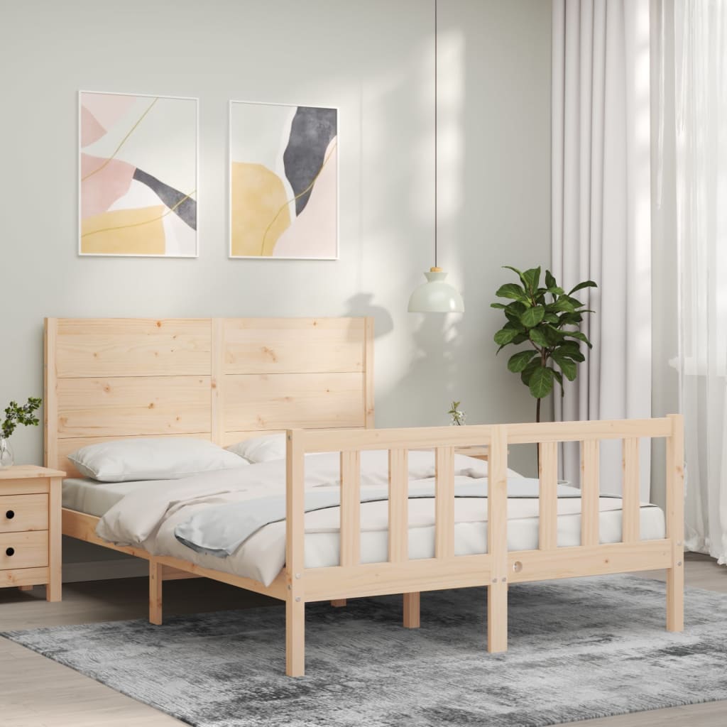 Berkfield Bed Frame with Headboard Small Double Solid Wood